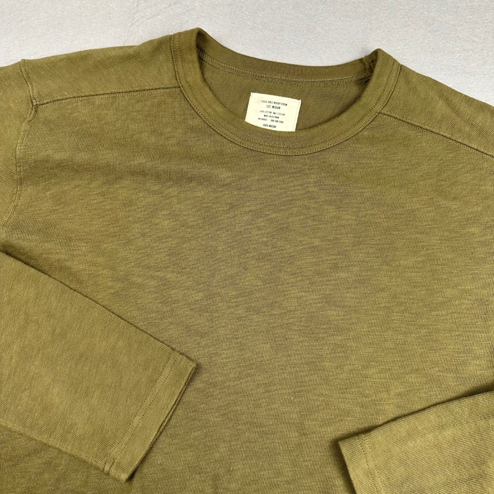 Buck Mason Field-Spec Rugby Crew Mens Medium Olive Green Long Sleeve Cotton Tee